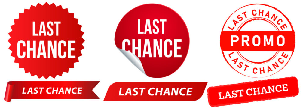 last chance promotion discount market shop offer flash sale marketing announcement advertisement ads stamp red badge emblem sticker label banner ribbon button design icon set collection