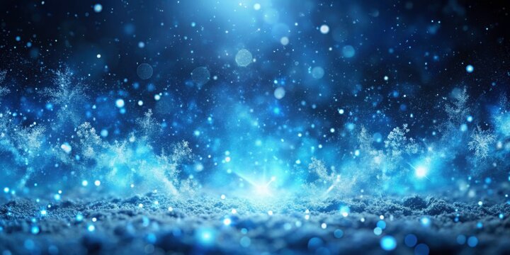 Epic cinematic background with blue glowing particles and ice particles, creating a magical blizzard effect , abstract