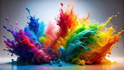 Fototapeta premium Rainbow paint explosion with multicolored splashing swirl painting, abstract, artistic, background, vibrant, colorful