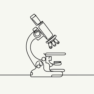 recommend clip art: Microscope - single line science drawing, laboratory art design 