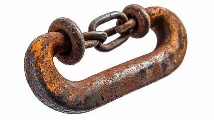 Fototapeta premium Rusty metal chain link isolated on white.