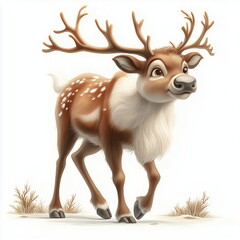 Obraz premium Adorable Reindeer with Festive Decorations on White Background