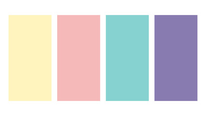 Yellow, Rose Quartz, Spearmint, Purple color palette. Set of bright color palette combination in rgb hex. Color palette for ui ux design. Abstract vector illustration for your graphic design, banner