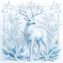 Elegant White Reindeer in a Golden Snowy Fantasy Scene