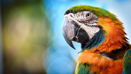 Fototapeta premium Close-Up of a Macaw, Emphasizing Its Stunning Plumage and Vibrant Colors