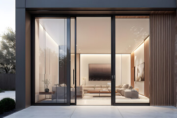 Modern home front door nestled in an interior with neat minimalist design
