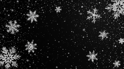 Winter Wonderland:  A mesmerizing backdrop of snowflakes falling against a black background, perfect for a festive, wintery, or magical design.  