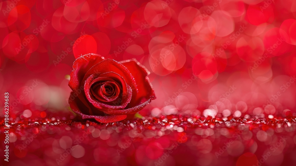 Poster a vibrant red rose stands out against a captivating red bokeh backdrop, creating a stunning visual w