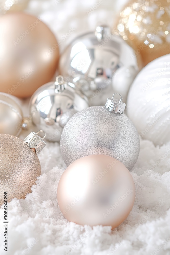 Aufkleber a vibrant array of colorful ornaments scattered across a soft white blanket, creating a festive and 