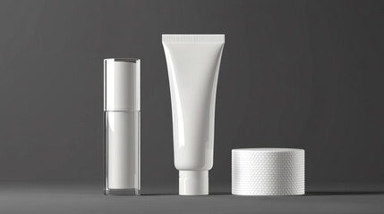 Minimalist mockup showcasing white cosmetic products on a dark background