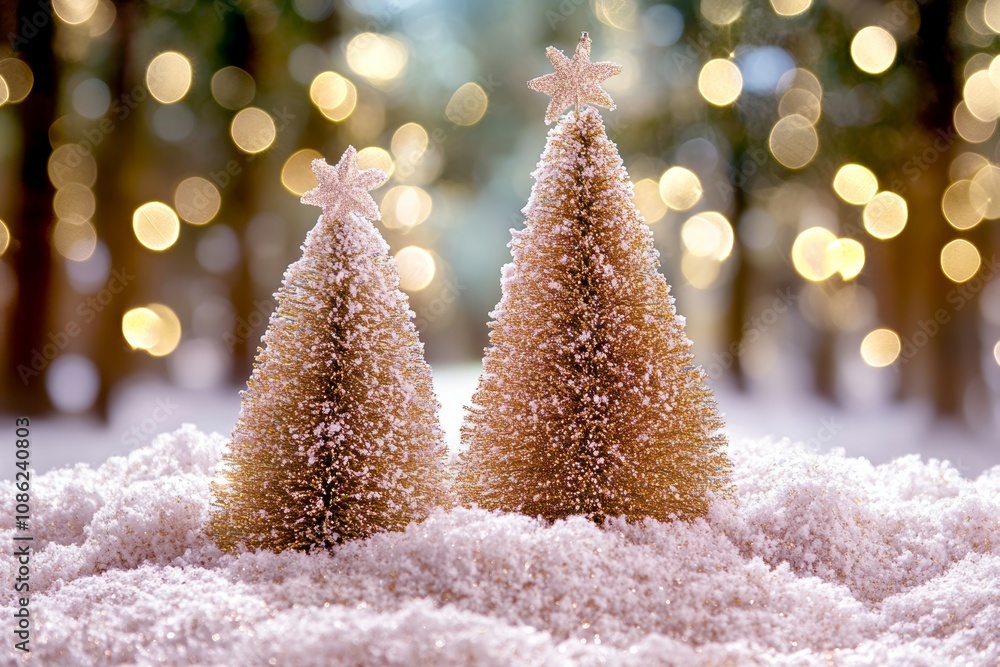 Poster two delicate trees emerge from a blanket of pristine snow, their branches lightly dusted, creating a