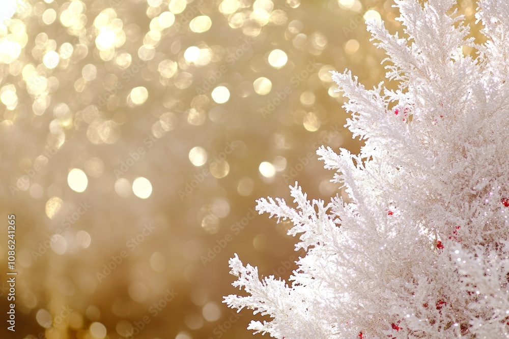 Poster a striking white tree adorned with vibrant red berries stands out against a shimmering golden backdr