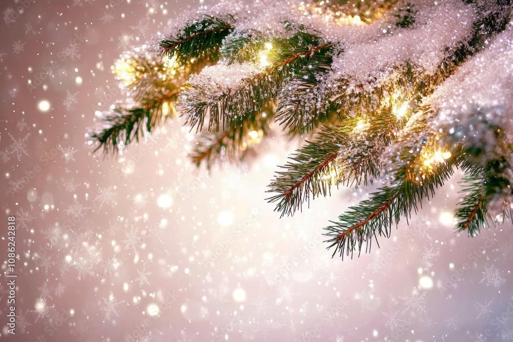 Aufkleber delicate snowy branches adorned with soft twinkling lights, gently dusted with snowflakes, create a 