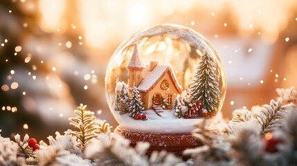 Snow Globe with Miniature Winter Village and Trees