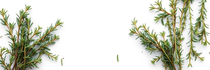 Obraz premium Aromatic rosemary herb growing on white backdrop, evergreen, herb, garden herbs