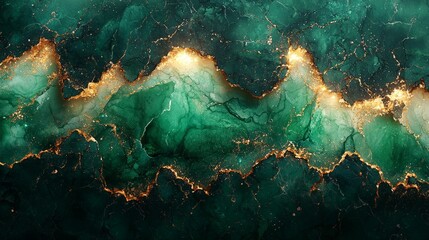 Abstract green and gold textured background with a marbled appearance.