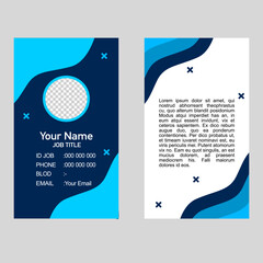 Two blue and dark blue business card templates feature contact information.