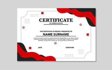 Red black certificate design features appreciation wording and name space.