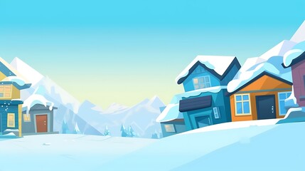 Fototapeta premium Snowy Mountain Village Houses Winter Scene