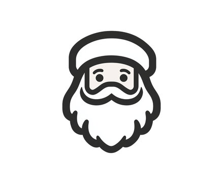 recommend clip art: PNG cut out isolated background. A simple, minimalist icon of Santa Claus, featuring a stylized face with a thick beard, mustache, and Santa’s classic red hat with a pom-pom.