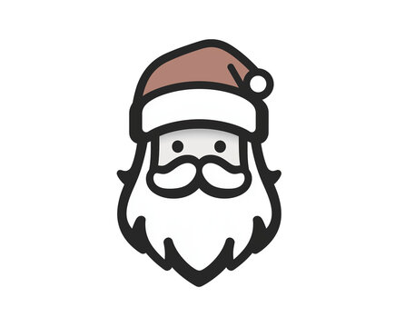 recommend clip art: PNG cut out isolated background. A simple, minimalist icon of Santa Claus, featuring a stylized face with a thick beard, mustache, and Santa’s classic red hat with a pom-pom.
