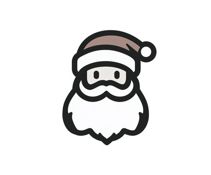 recommend clip art: PNG cut out isolated background. A simple, minimalist icon of Santa Claus, featuring a stylized face with a thick beard, mustache, and Santa’s classic red hat with a pom-pom.