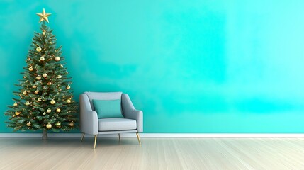 Scandinavian-Style Holiday Interior with Star-Decorated Christmas Tree and Gifts