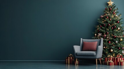Minimalist Holiday Interior with Small Christmas Tree in Modern Scandinavian Style
