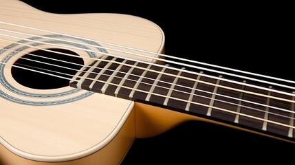 Obraz premium Closeup view of a beige acoustic guitar