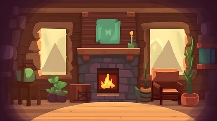 Cozy Cabin Fireplace Living Room Interior Design