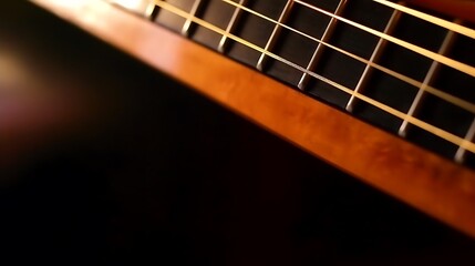 Obraz premium Close up of a guitars fretboard and body