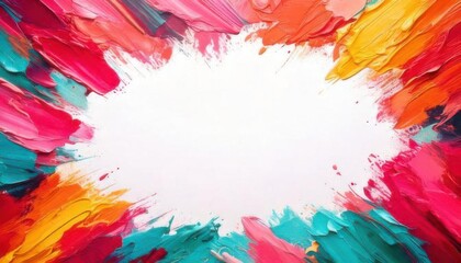 Abstract painting of colorful paint strokes on a white background