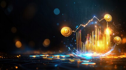 Cryptocurrency Growth Concept with Digital Coins and Graphs