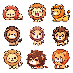set collection cute chibi lion vector 