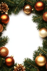 A festive Christmas wreath adorned with shimmering gold and vibrant red ornaments, beautifully contrasting against a crisp white background, evoking holiday cheer.