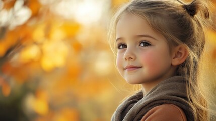 Fototapeta premium Autumn Portrait of a Smiling Little Girl