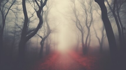 Obraz premium Foggy Forest Path Autumn Trees Landscape