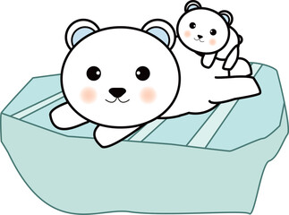流氷と可愛いシロクマさんのキャラクターイラスト
