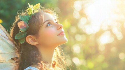 Fototapeta premium Enchanted Fairy Girl in Sunlight