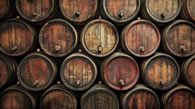 Vintage wine barrels create a rustic backdrop with inviting empty space, Ai Generated.