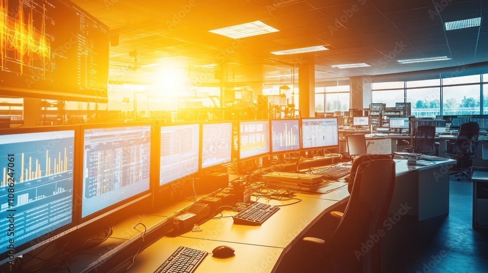 Poster modern control room with data visualization