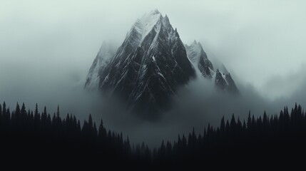 Misty Mountain Peak Foggy Forest Dramatic Landscape Nature Photography