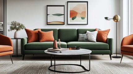 Modern Living Room with Decorative Elements and Blank Wall