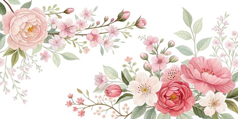 Delicate floral pattern featuring cherry blossoms peonies and garden roses, floral pattern, cherry blossom, elegant wedding, peony