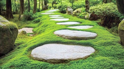 Obraz premium Moss-Covered Stones Along a Serene Forest Path