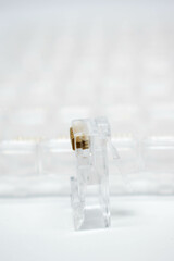 Close up rj-45 network connector on background network connectors, network concept, selective focus