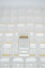 Front view of rj-45 network connector on background network connectors, network concept, background. selective focus
