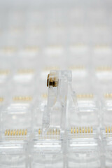 Close up rj-45 network connector on background network connectors, network concept, selective focus