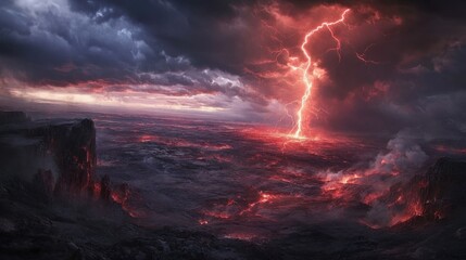 Dramatic Lightning Illuminates Dark Cloudy Landscape