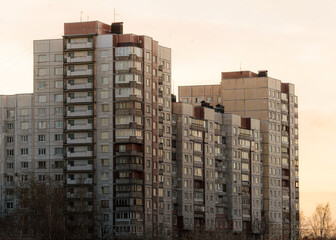 Panel apartment buildings from the Soviet era in Saint Petersburg, Russia, photographed during...